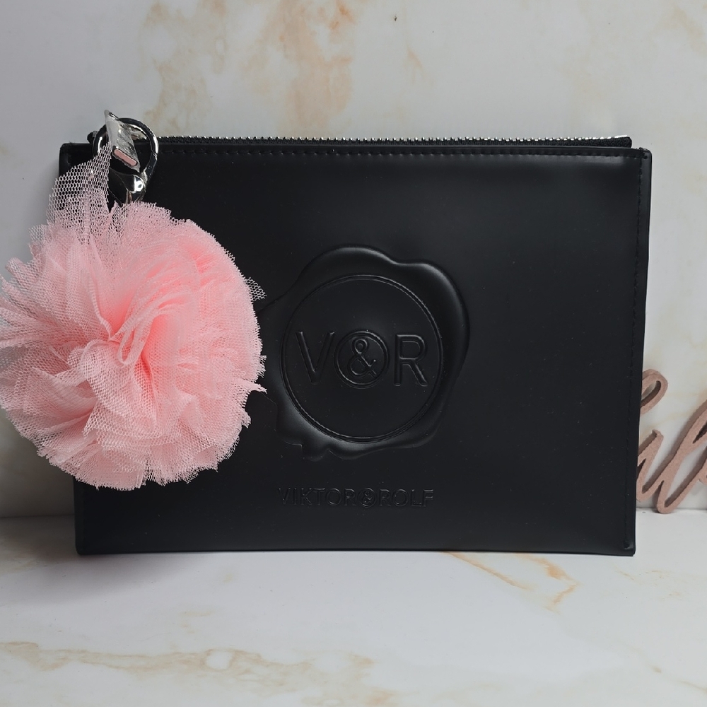 Viktor & Rolf Black Pouch with Pink Tule Pom Pom New